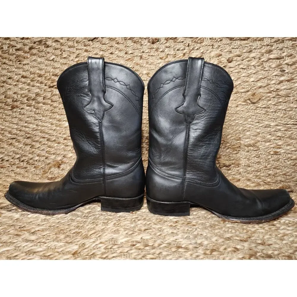 MEN’S BLACK LEATHER BULL RIDER WESTERN COWBOY BOOTS SIZE 9 US HANDMADE MEXICO